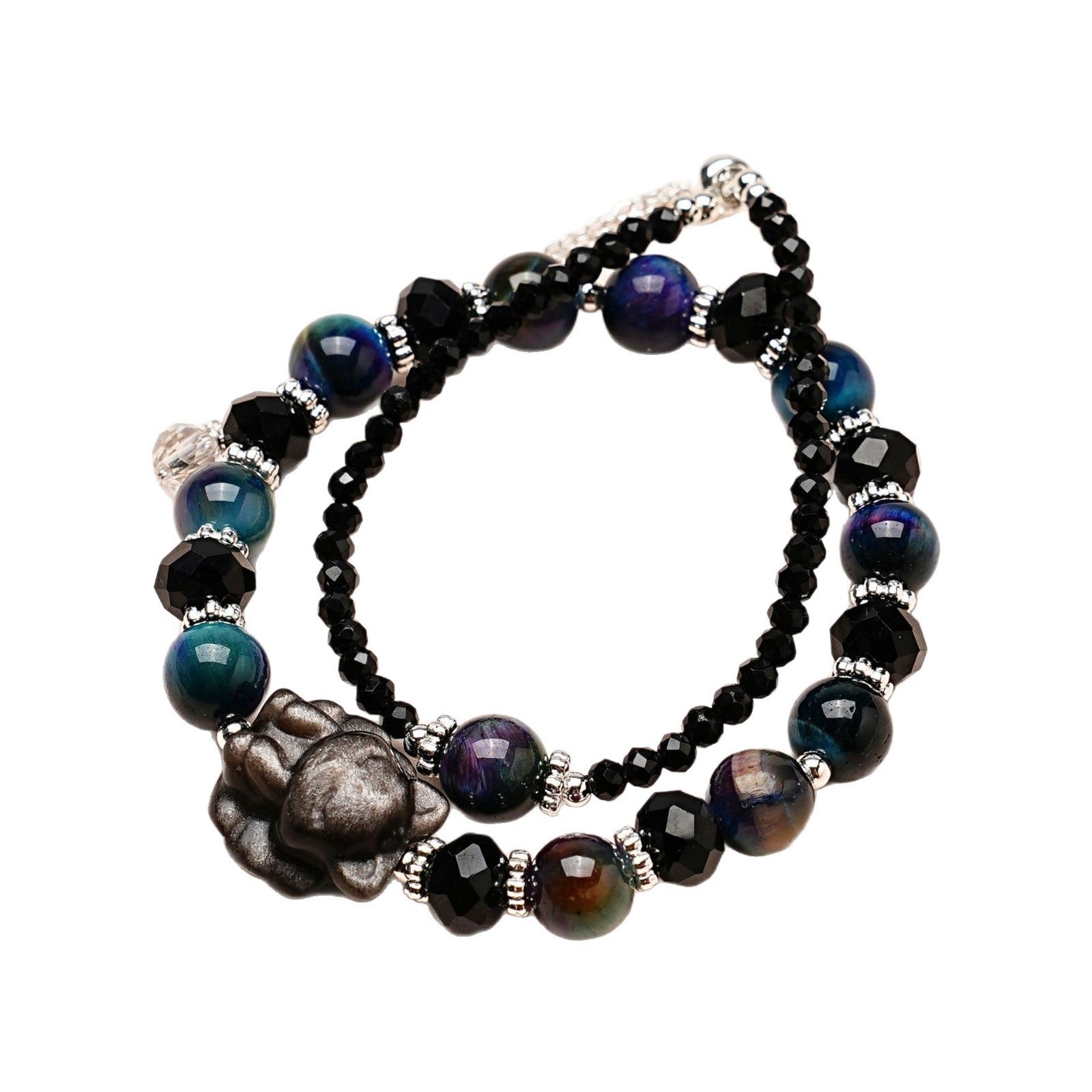 Natural crystal  bracelet//Natural bit tiger eye crystal silver flare fox fashion bracelet