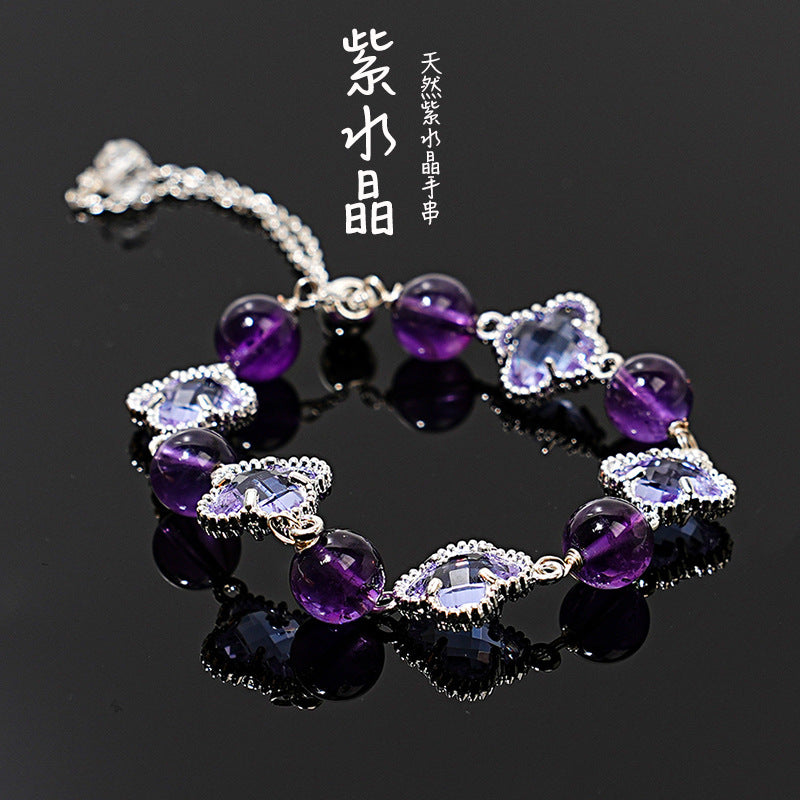 Natural Crystal bracelet///Crystal four-folio niche design crystal bracelet fashion bracelet wholesale