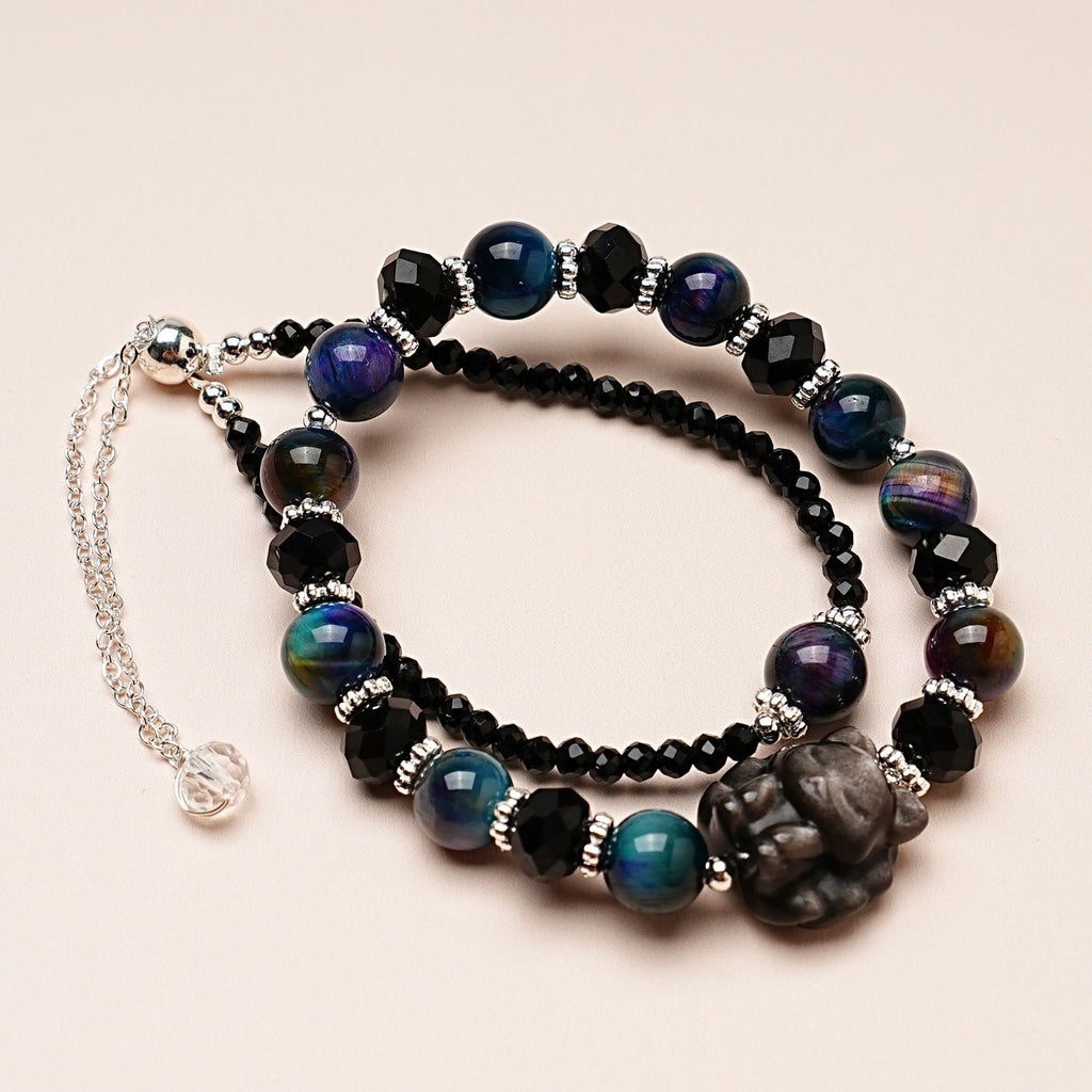 Natural crystal  bracelet//Natural bit tiger eye crystal silver flare fox fashion bracelet