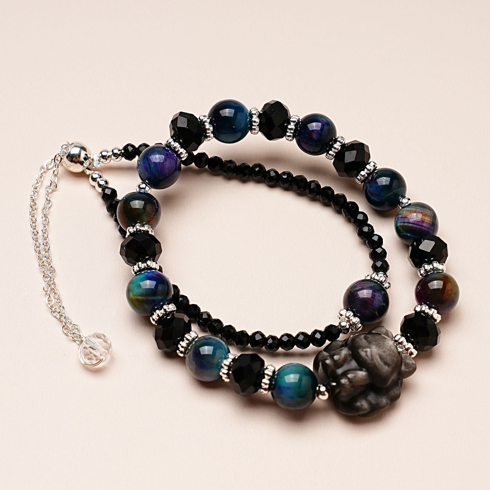 Natural crystal  bracelet//Natural bit tiger eye crystal silver flare fox fashion bracelet