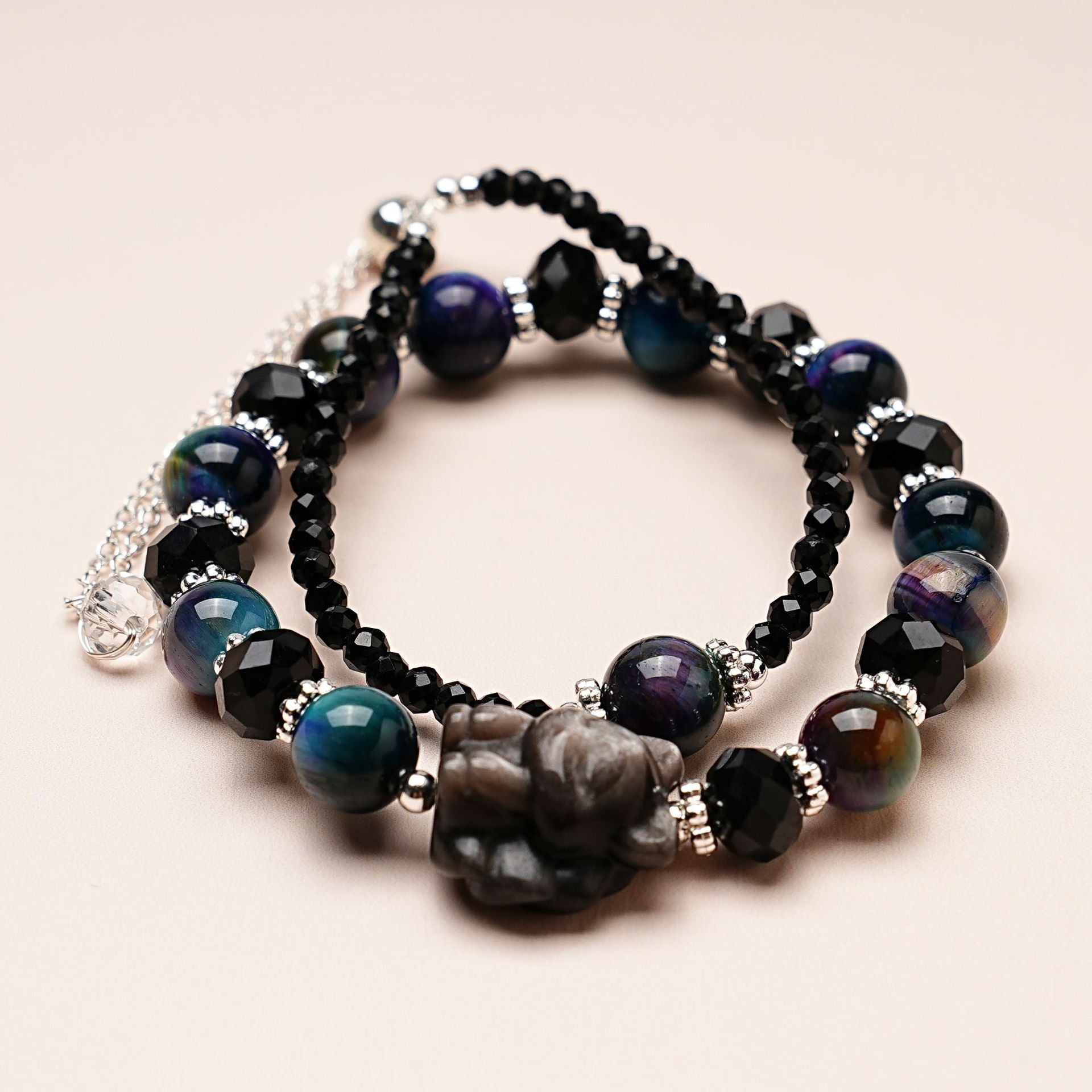 Natural crystal  bracelet//Natural bit tiger eye crystal silver flare fox fashion bracelet